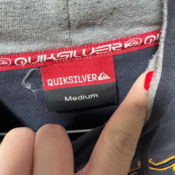 Quiksilver Men's Navy Hoodie with Yellow Accents - Picture 2 of 2